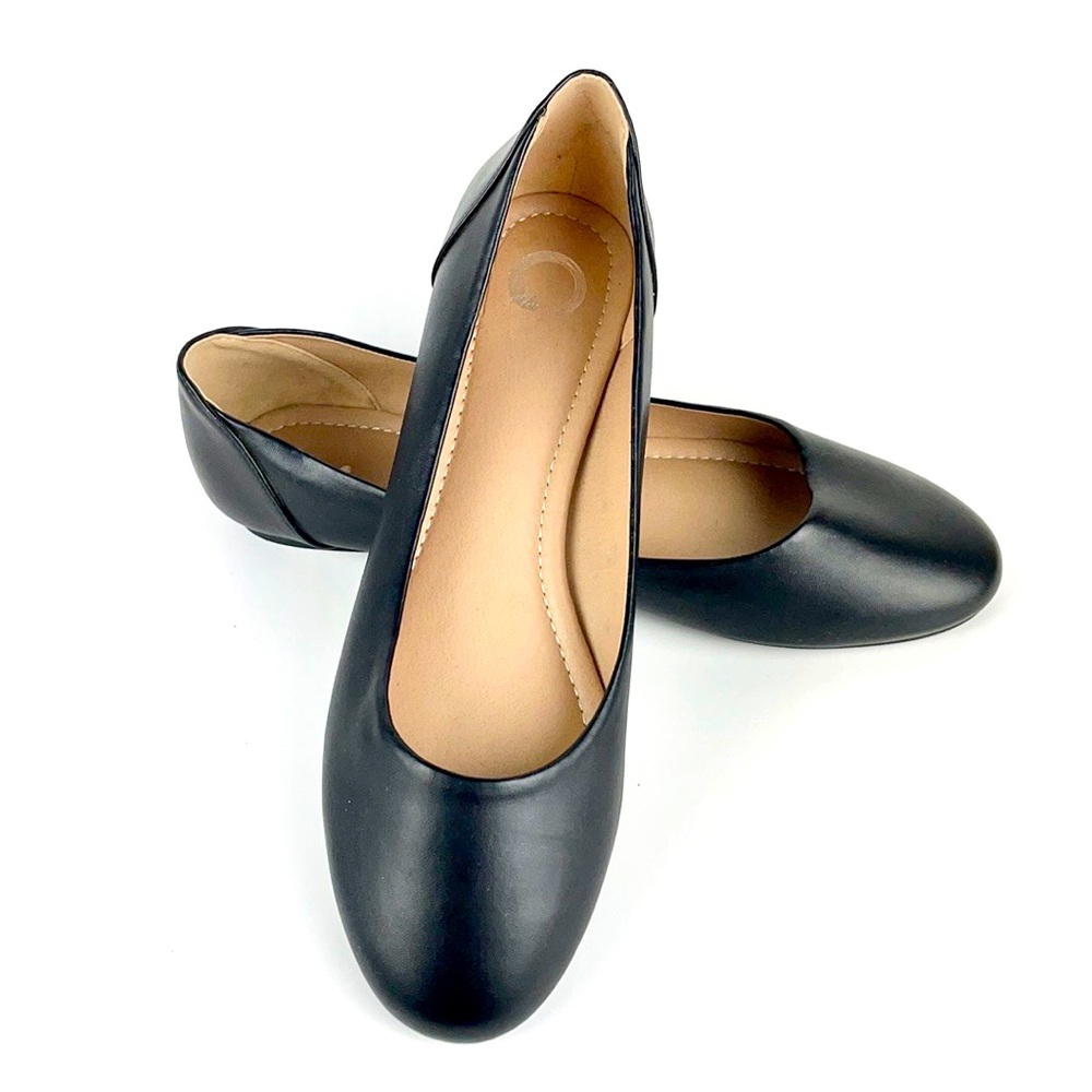 JOURNEE COLLECTION | Black Faux Leather Slides Ballet Flats Shoes